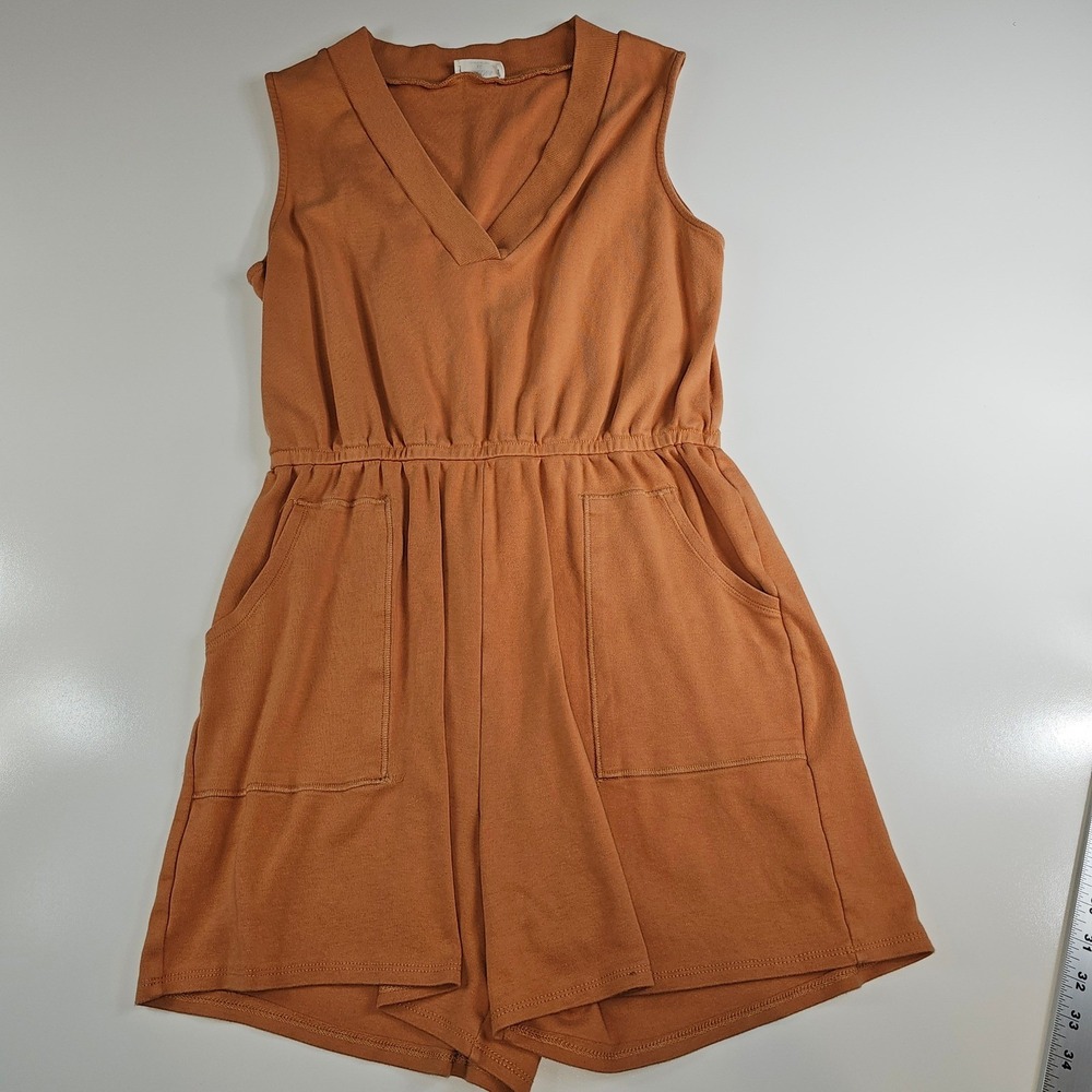 ZENANA Orange Cotton V Neck Sleeveless Elastic Waist Romper Jumper Size 1X